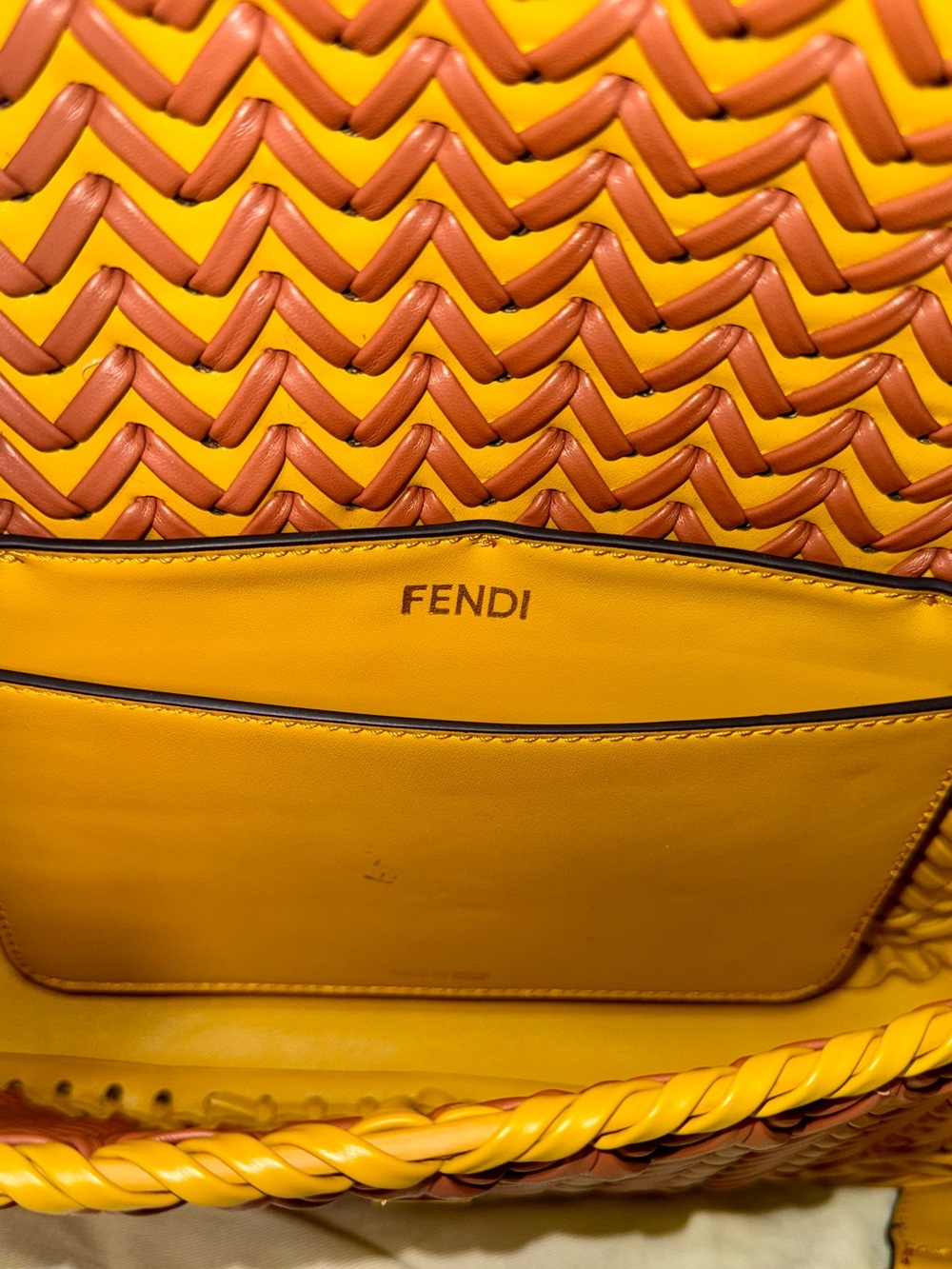 Nwt FENDI Rare interlace Baguette Woven leather Bag Authentic - Picture 10 of 11